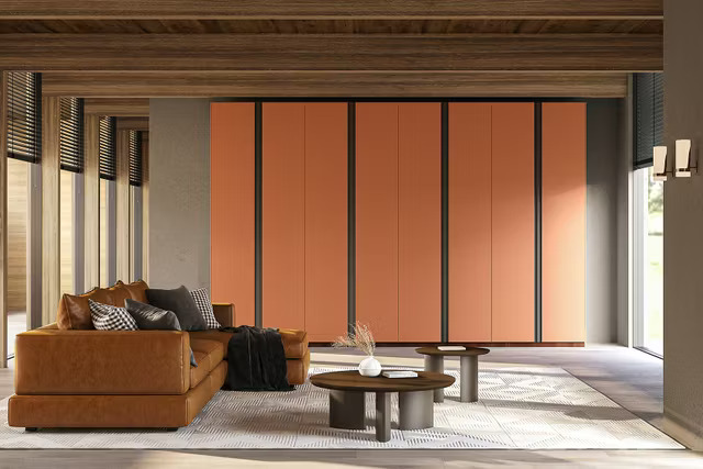 Contemporary 8 Door Swing Wardrobe Design in Terracotta Orange Tone